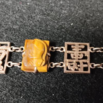 TIGERS EYE SOLDIER CAMEO BRACELET 950 SILVER 1940'S