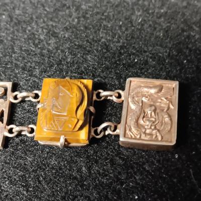 TIGERS EYE SOLDIER CAMEO BRACELET 950 SILVER 1940'S