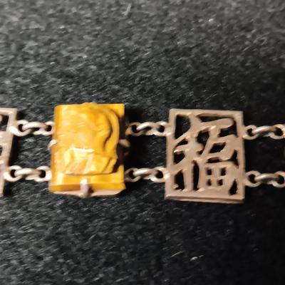TIGERS EYE SOLDIER CAMEO BRACELET 950 SILVER 1940'S