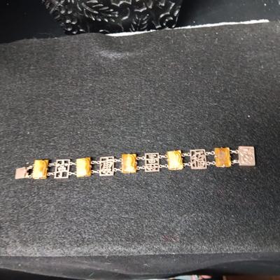 TIGERS EYE SOLDIER CAMEO BRACELET 950 SILVER 1940'S
