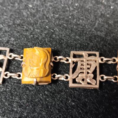 TIGERS EYE SOLDIER CAMEO BRACELET 950 SILVER 1940'S