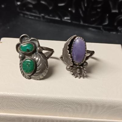 2 STERLING NATIVE AMERICAN MADE RINGS SIZES 4 & 6 1/4