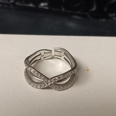 2 STERLING SILVER RINGS W/RHINESTONES BOTH ARE SIZE 6 1/2