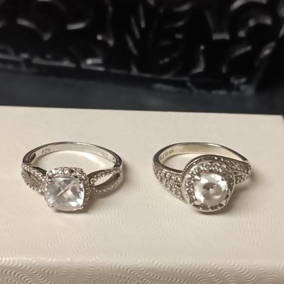 2 STERLING SILVER RINGS WITH CZ'S BOTH ARE SIZE 6 1/4