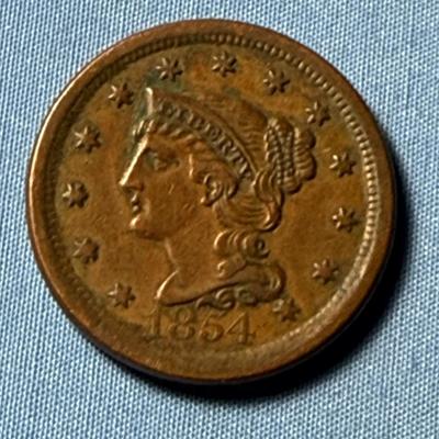 1854 CIRCULATED CONDITION U.S. LARGE CENT AS PICTURED.