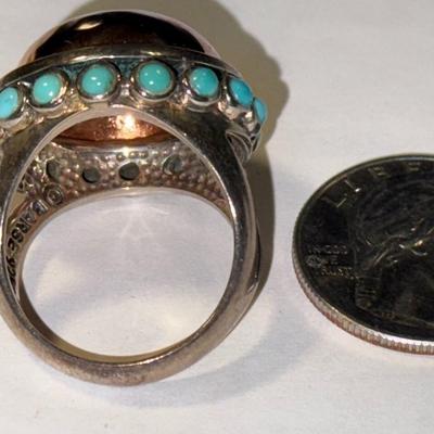 VINTAGE LARGE PREOWNED "BARSE" DESIGNER STERLING SILVER DOME TURQUOISE RING SIZE FULL 9.75 IN GOOD CONDITION AS PIC'D.