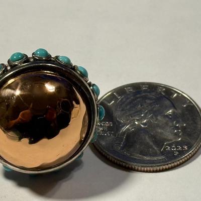 VINTAGE LARGE PREOWNED "BARSE" DESIGNER STERLING SILVER DOME TURQUOISE RING SIZE FULL 9.75 IN GOOD CONDITION AS PIC'D.