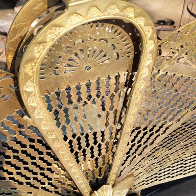 Brass Griffin "Peacock" Style Fireplace Screen (G-EL)
