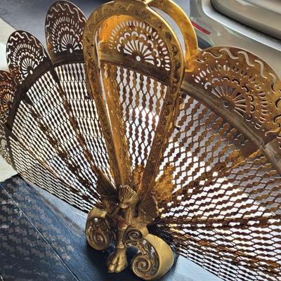 Brass Griffin "Peacock" Style Fireplace Screen (G-EL)