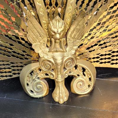 Brass Griffin "Peacock" Style Fireplace Screen (G-EL)