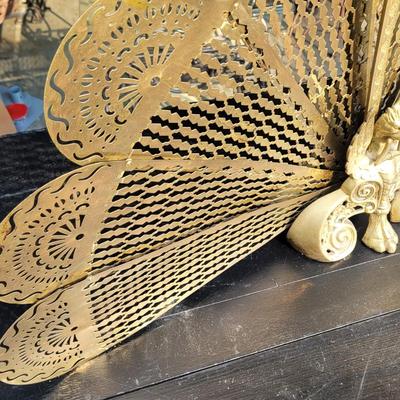 Brass Griffin "Peacock" Style Fireplace Screen (G-EL)