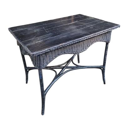Black Wicker and Wood Table (G-EL)
