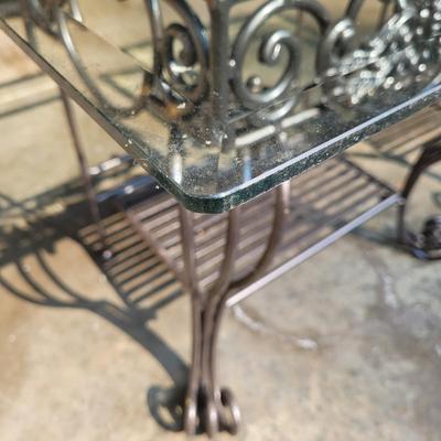 Pair of Wrought Iron Glass Top Tables (G-EL)