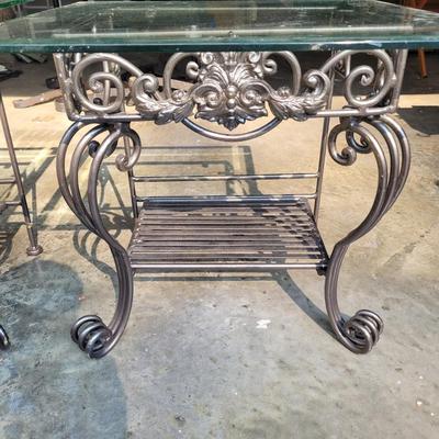 Pair of Wrought Iron Glass Top Tables (G-EL)