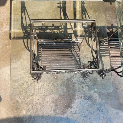 Pair of Wrought Iron Glass Top Tables (G-EL)