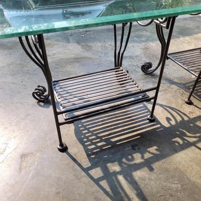 Pair of Wrought Iron Glass Top Tables (G-EL)