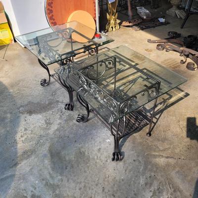 Pair of Wrought Iron Glass Top Tables (G-EL)