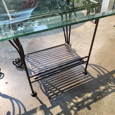 Pair of Wrought Iron Glass Top Tables (G-EL)
