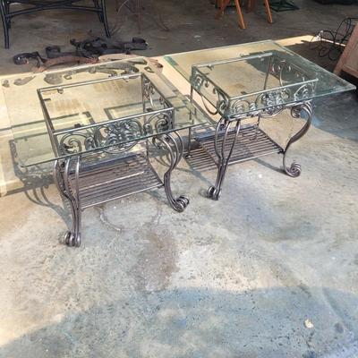 Pair of Wrought Iron Glass Top Tables (G-EL)