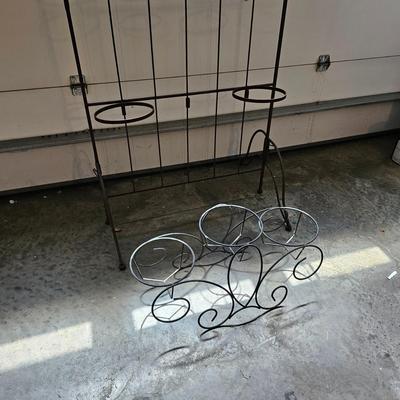 Rustic Wrought Iron Plant Stand & Small Three Pot Stand (G-EL)