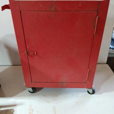 Rolling Red Metal Utility Cabinet