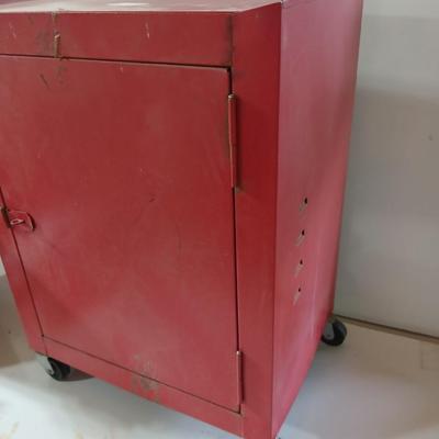 Rolling Red Metal Utility Cabinet