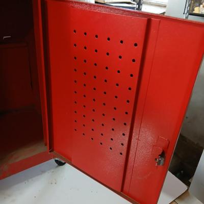 Rolling Red Metal Utility Cabinet
