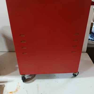 Rolling Red Metal Utility Cabinet
