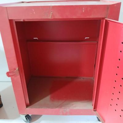 Rolling Red Metal Utility Cabinet
