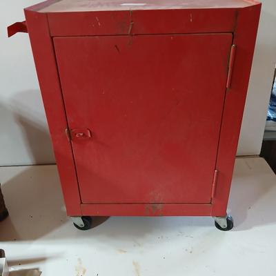 Rolling Red Metal Utility Cabinet