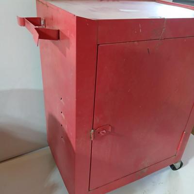 Rolling Red Metal Utility Cabinet