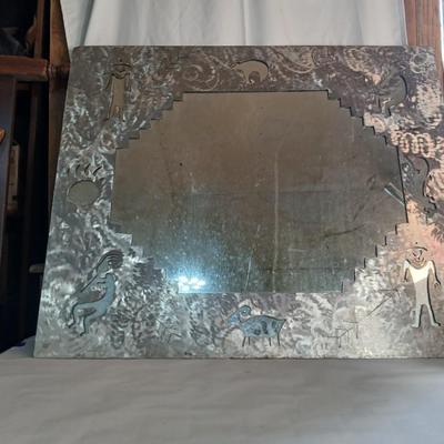 Very heavy Southwestern Metal Mirror with Native-Inspired Cutouts