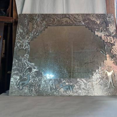 Very heavy Southwestern Metal Mirror with Native-Inspired Cutouts