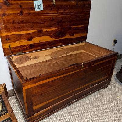 D18-Wood chest w/ metal wall art