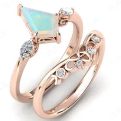 Kite Cut Natural Opal & Moissanite Bridal Set