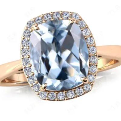 Aquamarine Cushion Cut Halo Ring