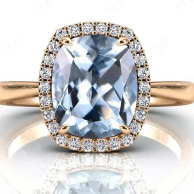 Aquamarine Cushion Cut Halo Ring