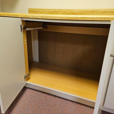 White Storage Cabinet with Butcher Block Top & Two Cabinets (BF2-JS)