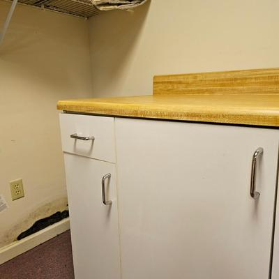 White Storage Cabinet with Butcher Block Top & Two Cabinets (BF2-JS)