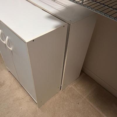 White Storage Cabinet with Butcher Block Top & Two Cabinets (BF2-JS)
