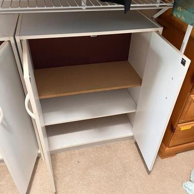 White Storage Cabinet with Butcher Block Top & Two Cabinets (BF2-JS)