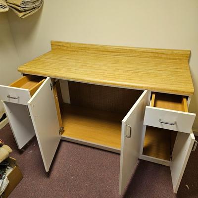 White Storage Cabinet with Butcher Block Top & Two Cabinets (BF2-JS)