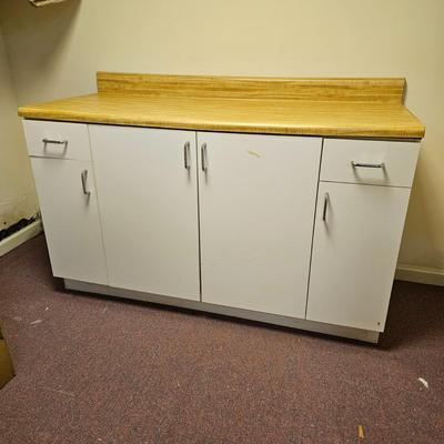 White Storage Cabinet with Butcher Block Top & Two Cabinets (BF2-JS)