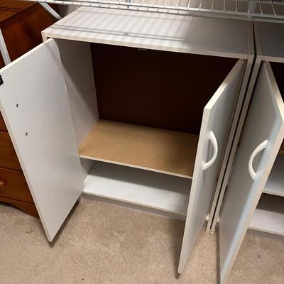 White Storage Cabinet with Butcher Block Top & Two Cabinets (BF2-JS)