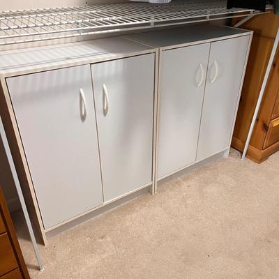 White Storage Cabinet with Butcher Block Top & Two Cabinets (BF2-JS)