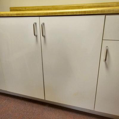 White Storage Cabinet with Butcher Block Top & Two Cabinets (BF2-JS)