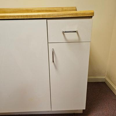 White Storage Cabinet with Butcher Block Top & Two Cabinets (BF2-JS)