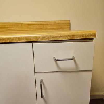 White Storage Cabinet with Butcher Block Top & Two Cabinets (BF2-JS)