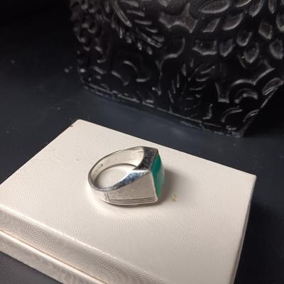 MEN'S STERLING AND TURQUOISE RING 7.11g SIZE 8 3/4