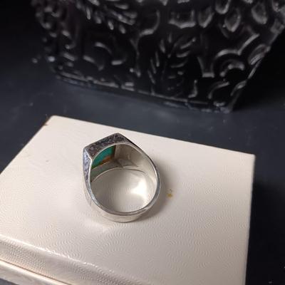 MEN'S STERLING AND TURQUOISE RING 7.11g SIZE 8 3/4